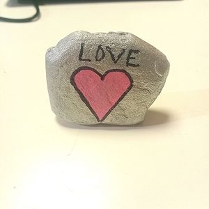 Self Standing Silver Love Heart Hand-painted Rock Art Stone Art Home Made